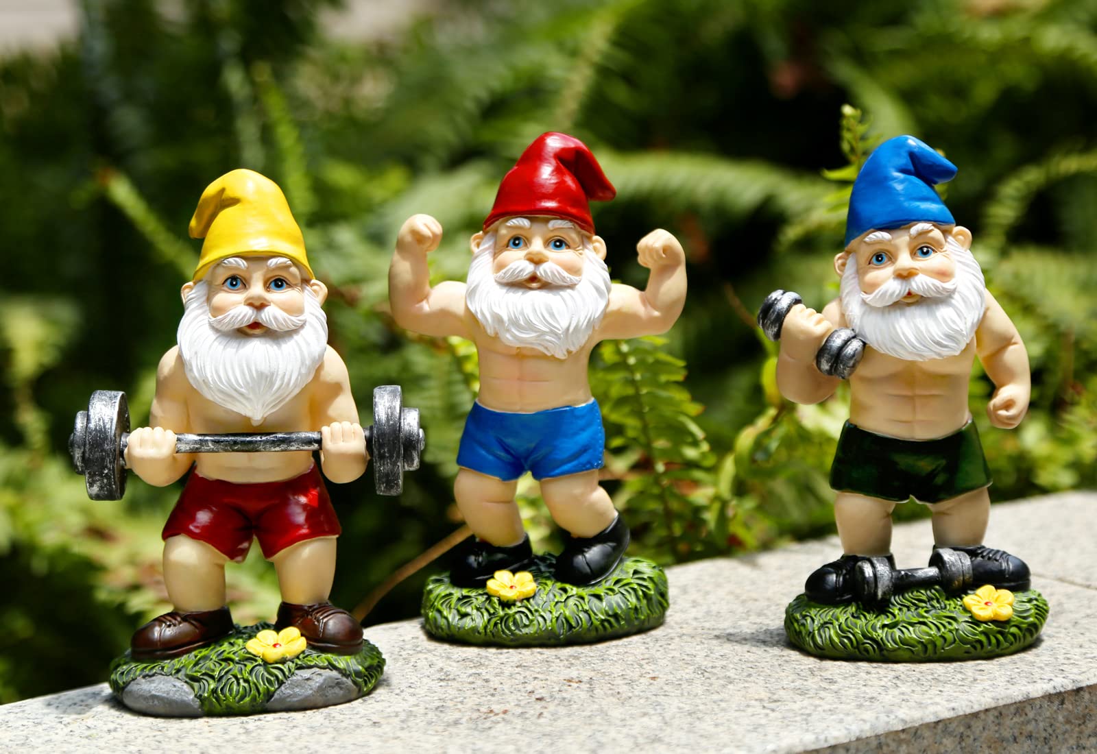 Mrsivrop front view of the three-gnome set showing playful garden decor benefit