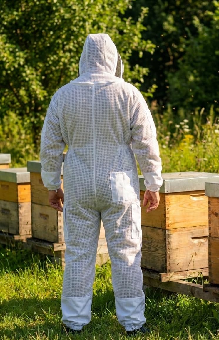 MS suit in use inspecting hive showing mobility and practical protection