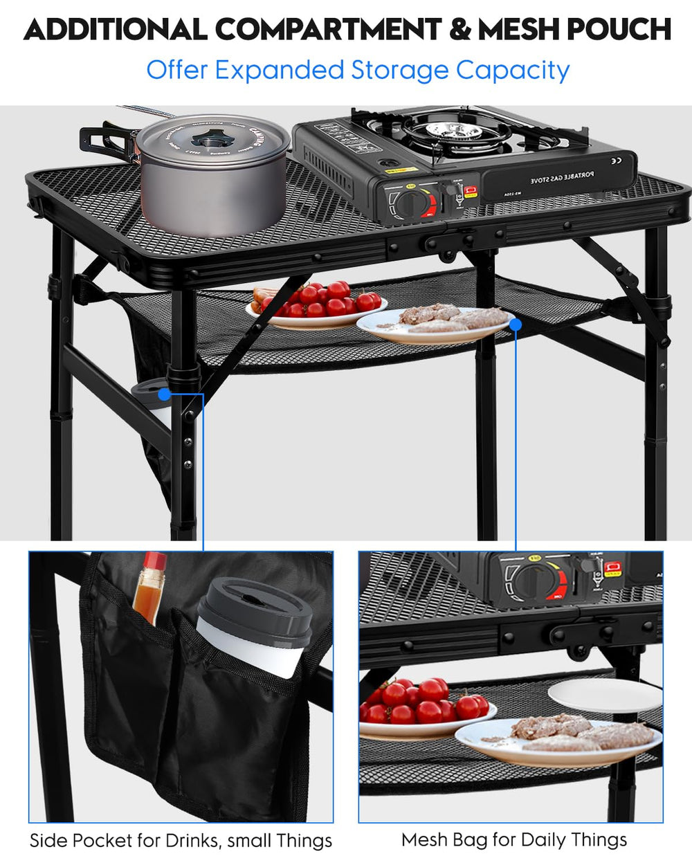 MSDADA table in use with grill demonstrating outdoor cooking convenience