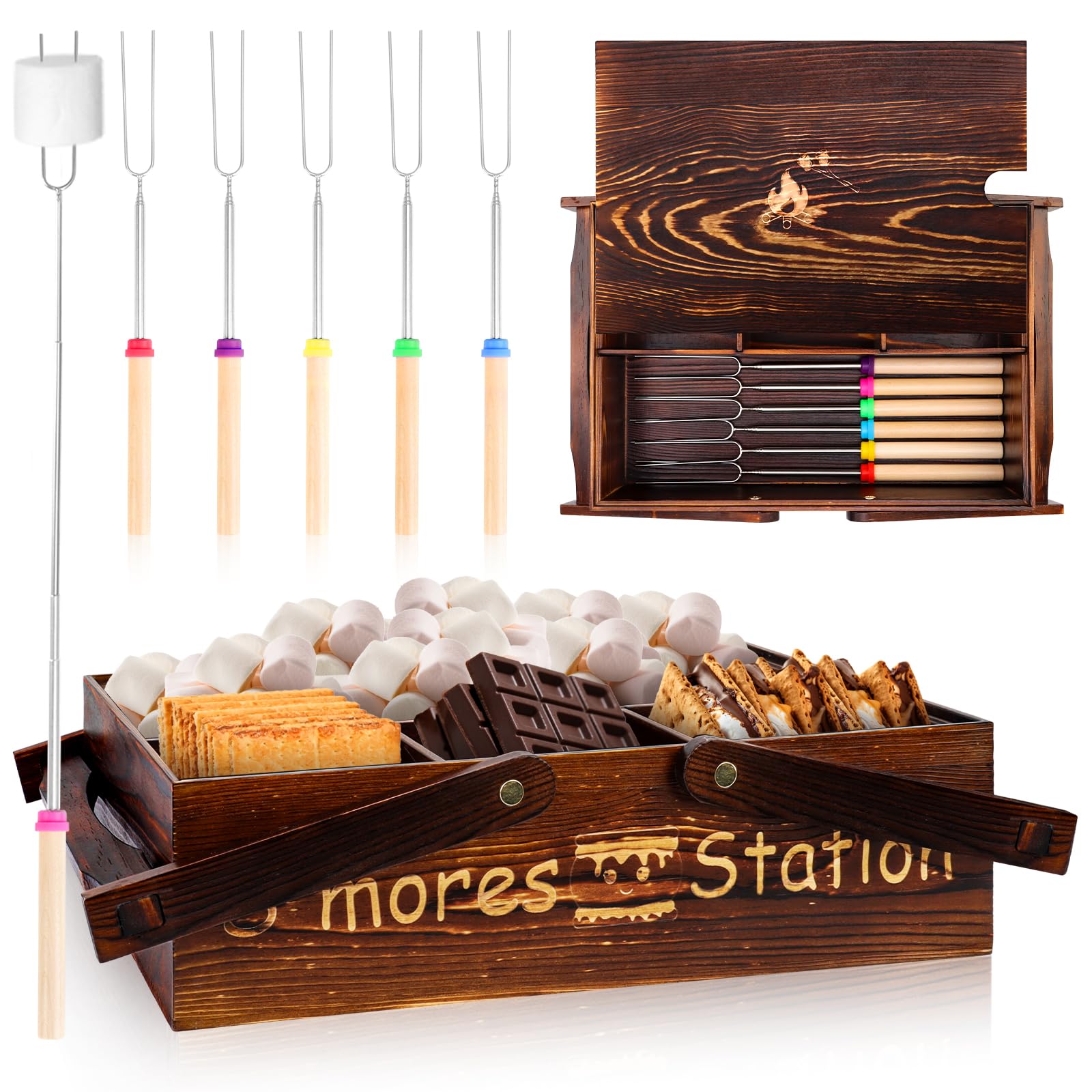 MSHUNKEJI front view of wooden caddy with handles for easy transport