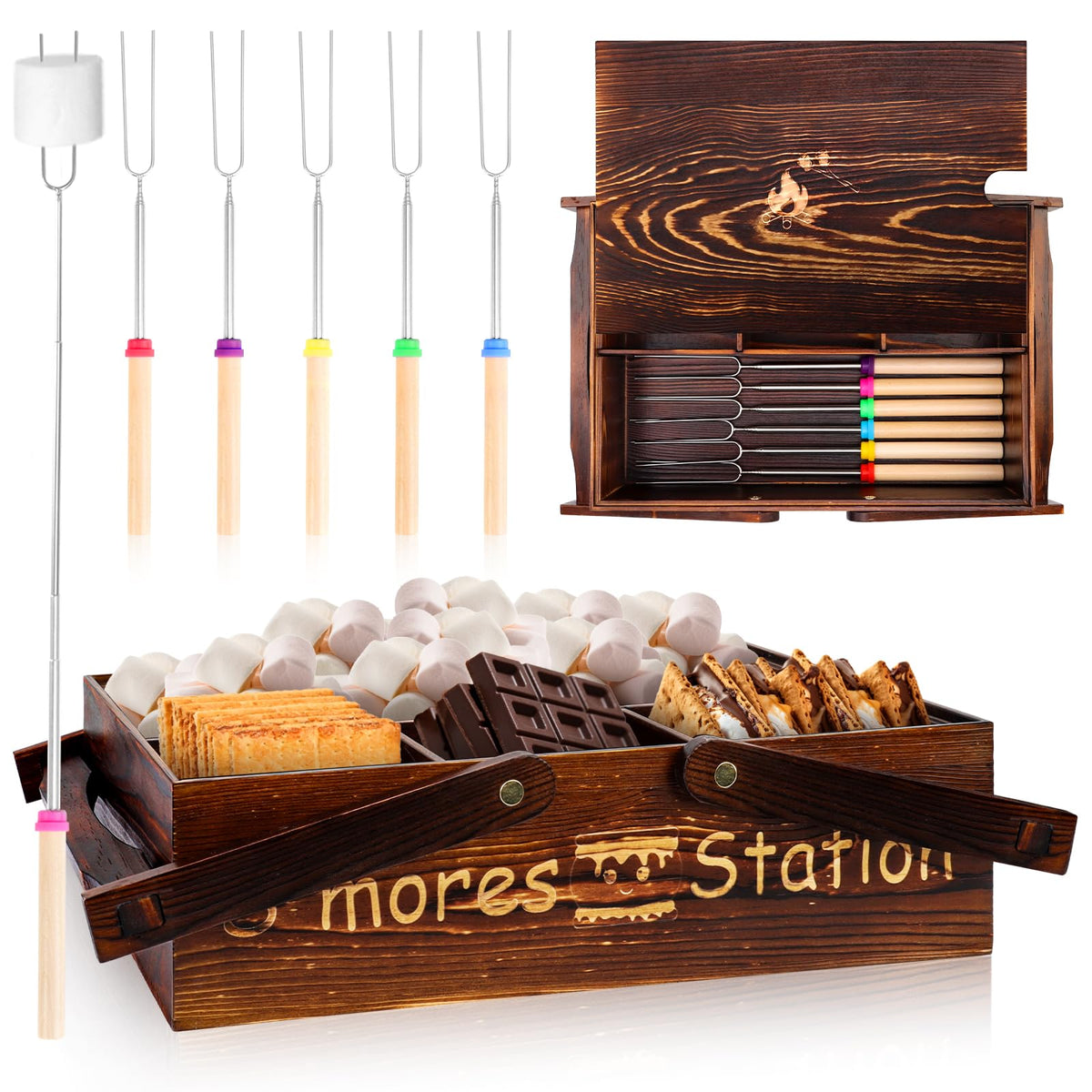 MSHUNKEJI front view of wooden caddy with handles for easy transport