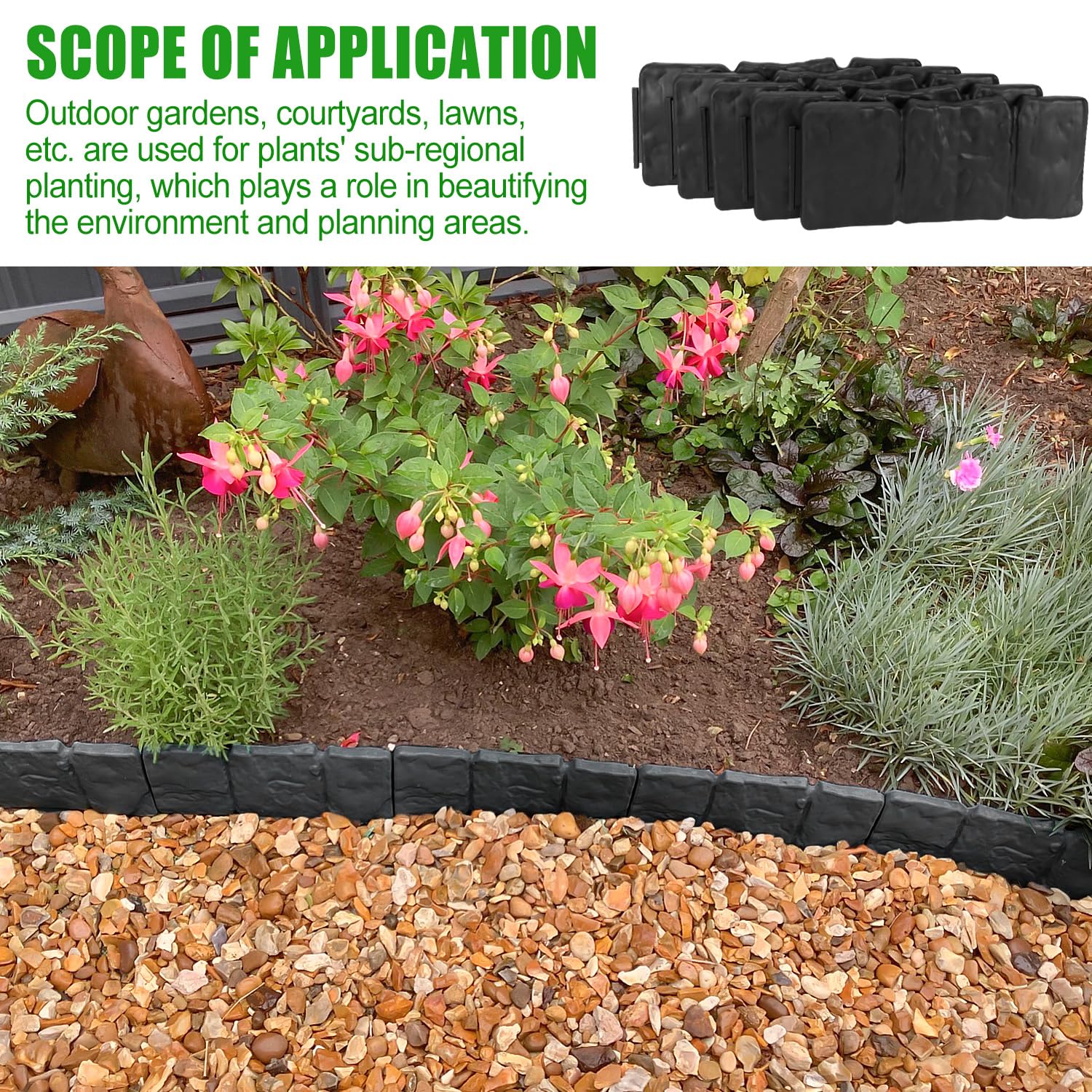 MSISILY edging next to ruler showing 9.5x4 inch size — easy planning benefit
