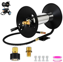 MSOTLIYR reel front view showing sturdy steel frame and secure mounting benefit