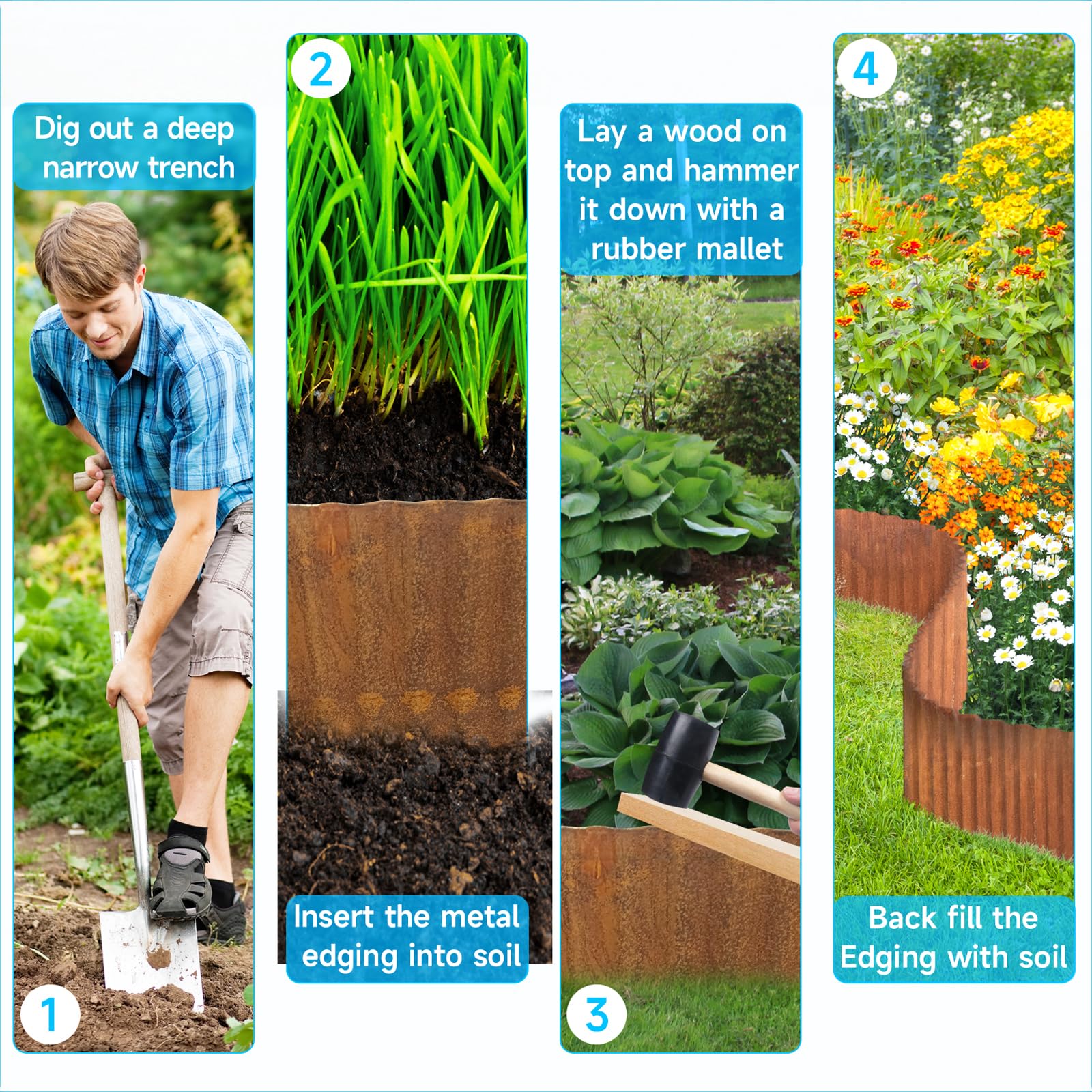 MTART edging installed around flower bed creating tidy separation and easier maintenance