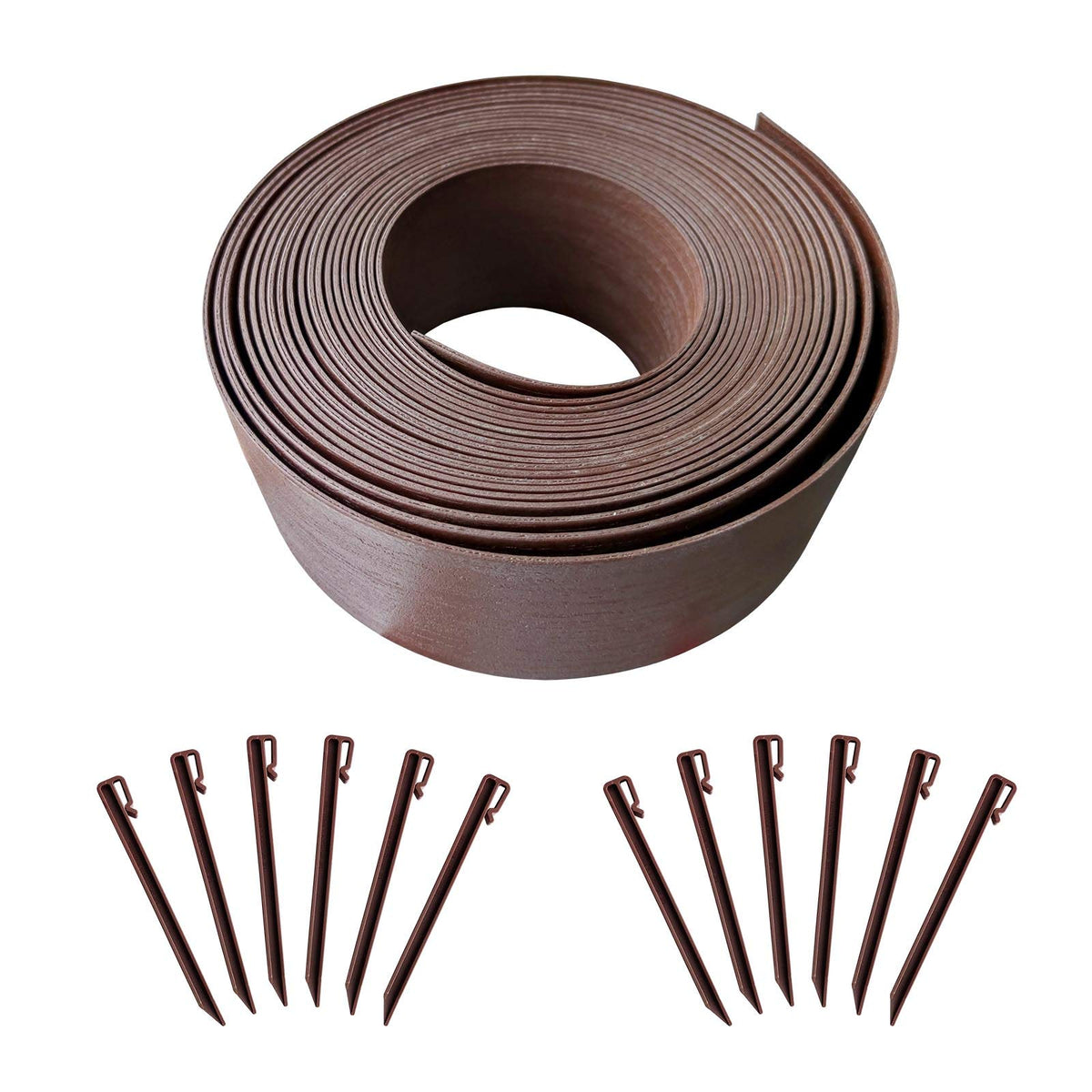 MTB Garden front view of 40ft brown edging coil showing compact kit benefits