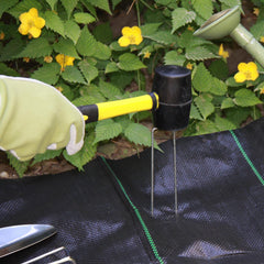 MTB Garden staples holding synthetic turf flat for a neat installation