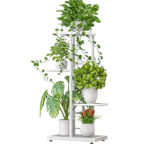 MTB Garden front view of four-tier white metal plant stand showing neat display benefit