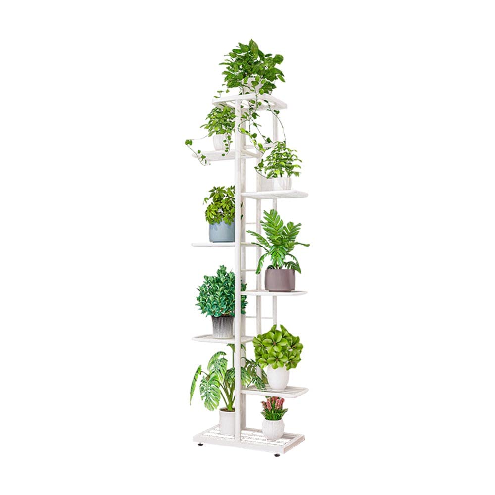 MTB Garden front view of 8-tier white plant stand showing tall compact display benefit