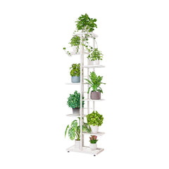 MTB Garden front view of 8-tier white plant stand showing tall compact display benefit