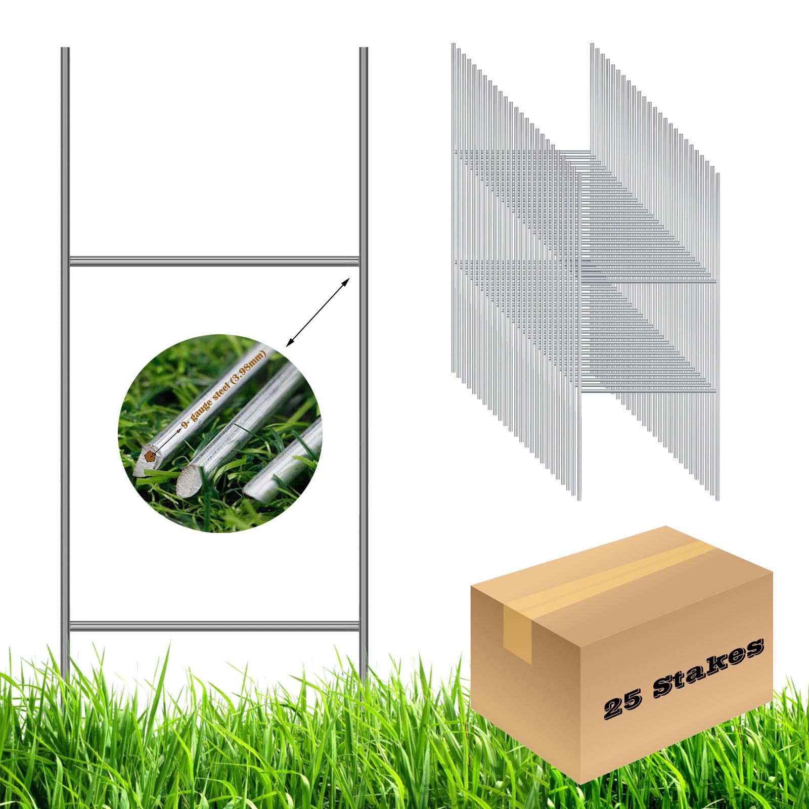 MTB Supply front view of 25-pack H-frame stakes showing quantity and shape, durable support