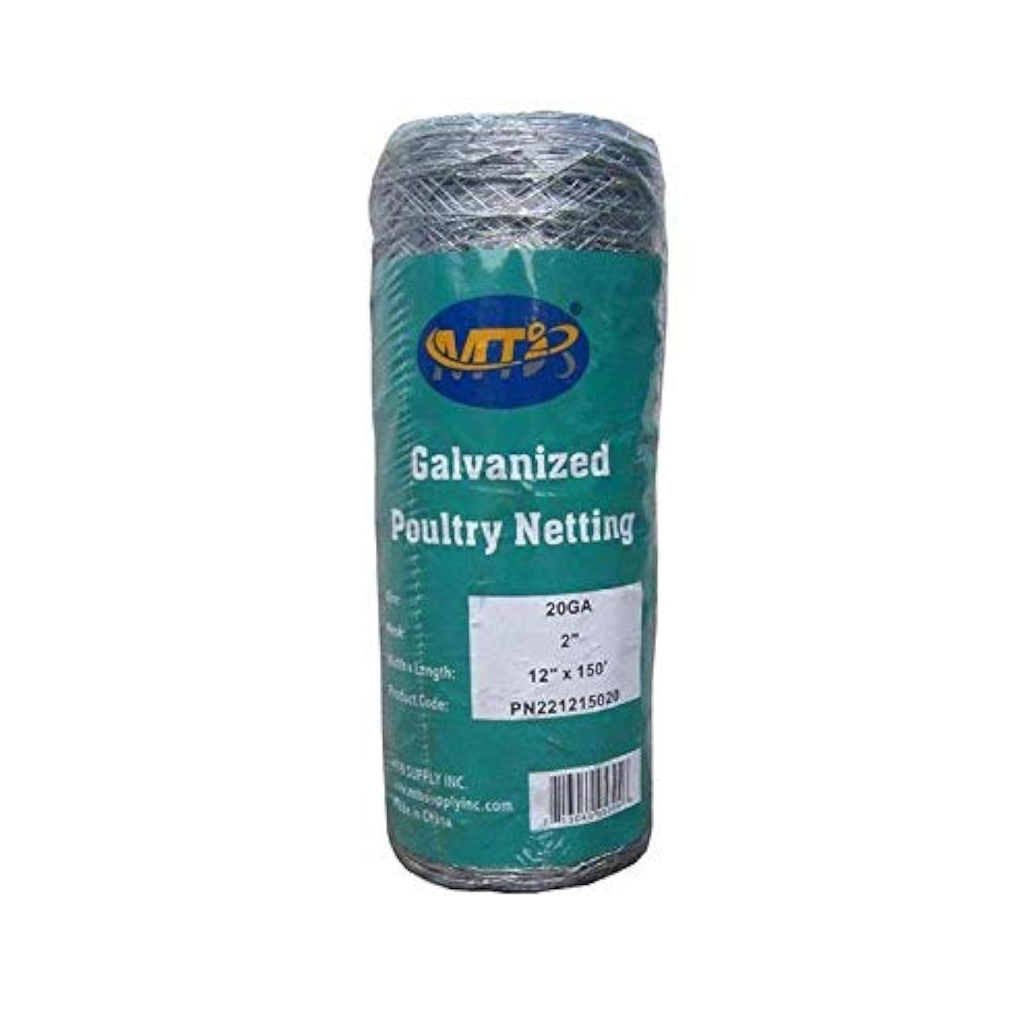 MTB Supply front view of 12x150 galvanized poultry netting, durable protection