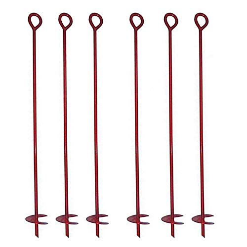 MTB Supply front view of six red auger anchors showing pack and finish for easy selection
