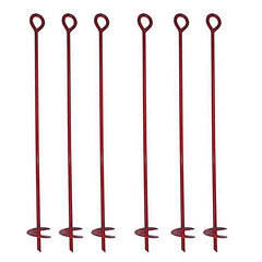 MTB Supply front view of six red auger anchors showing pack and finish for easy selection