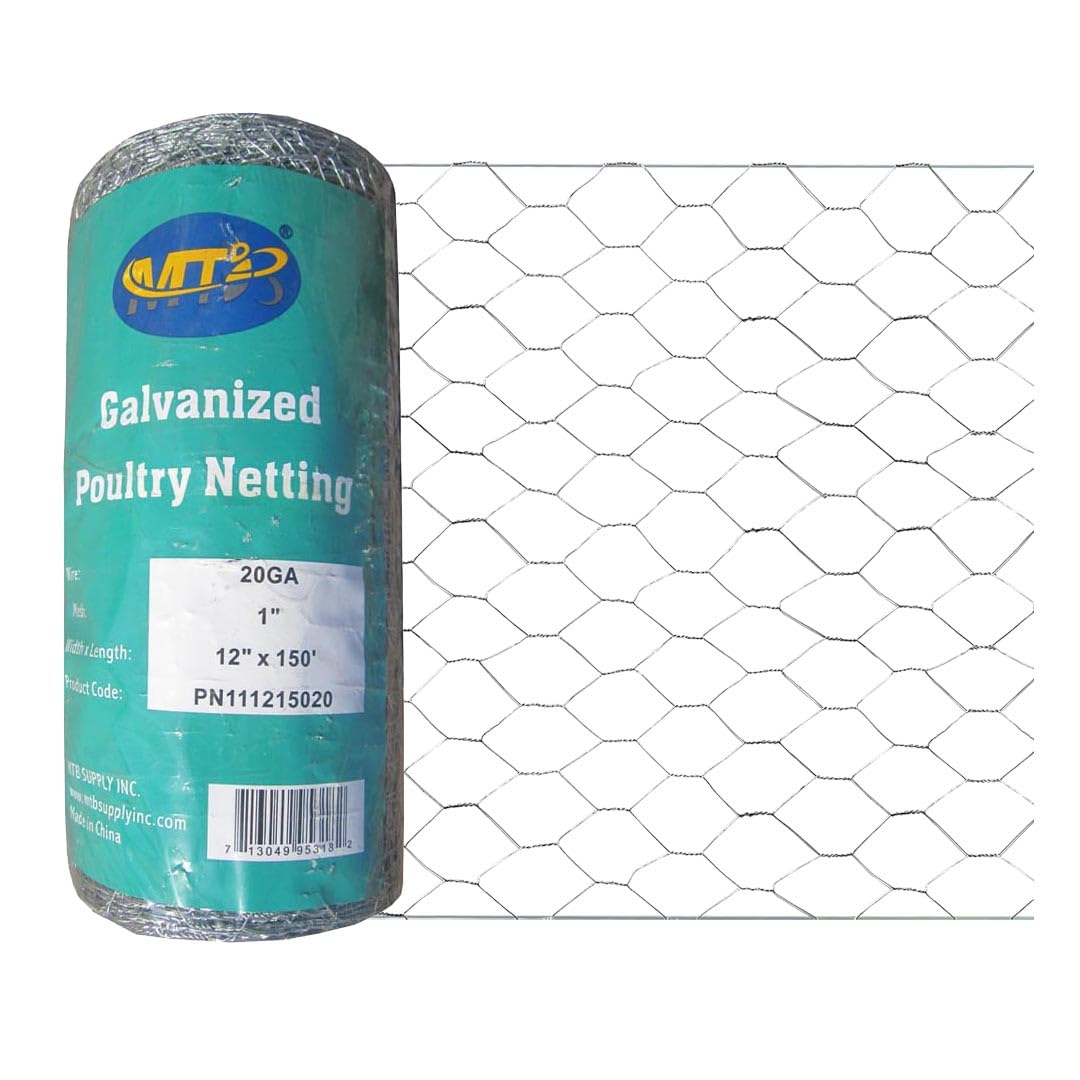 MTB Supply front view of 12in x 150ft galvanized chicken wire roll showing compact packaging and length benefit