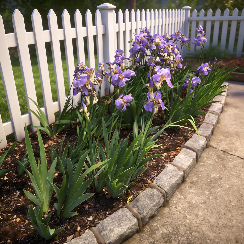 MTB Supply labeled stake in a deep planter demonstrating discreet green finish and stable hold
