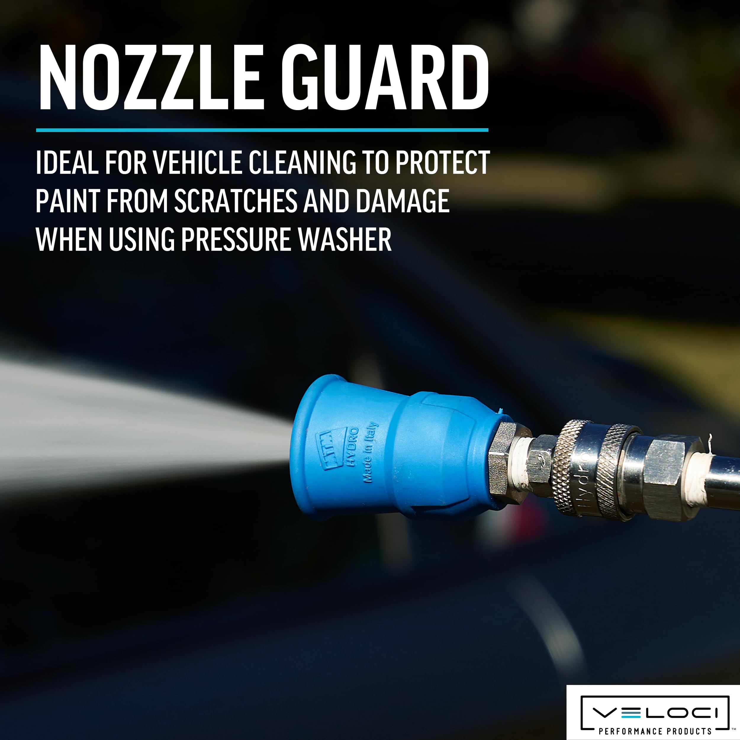 MTM Hydro nozzle beside ruler showing compact size and quick-swap benefit