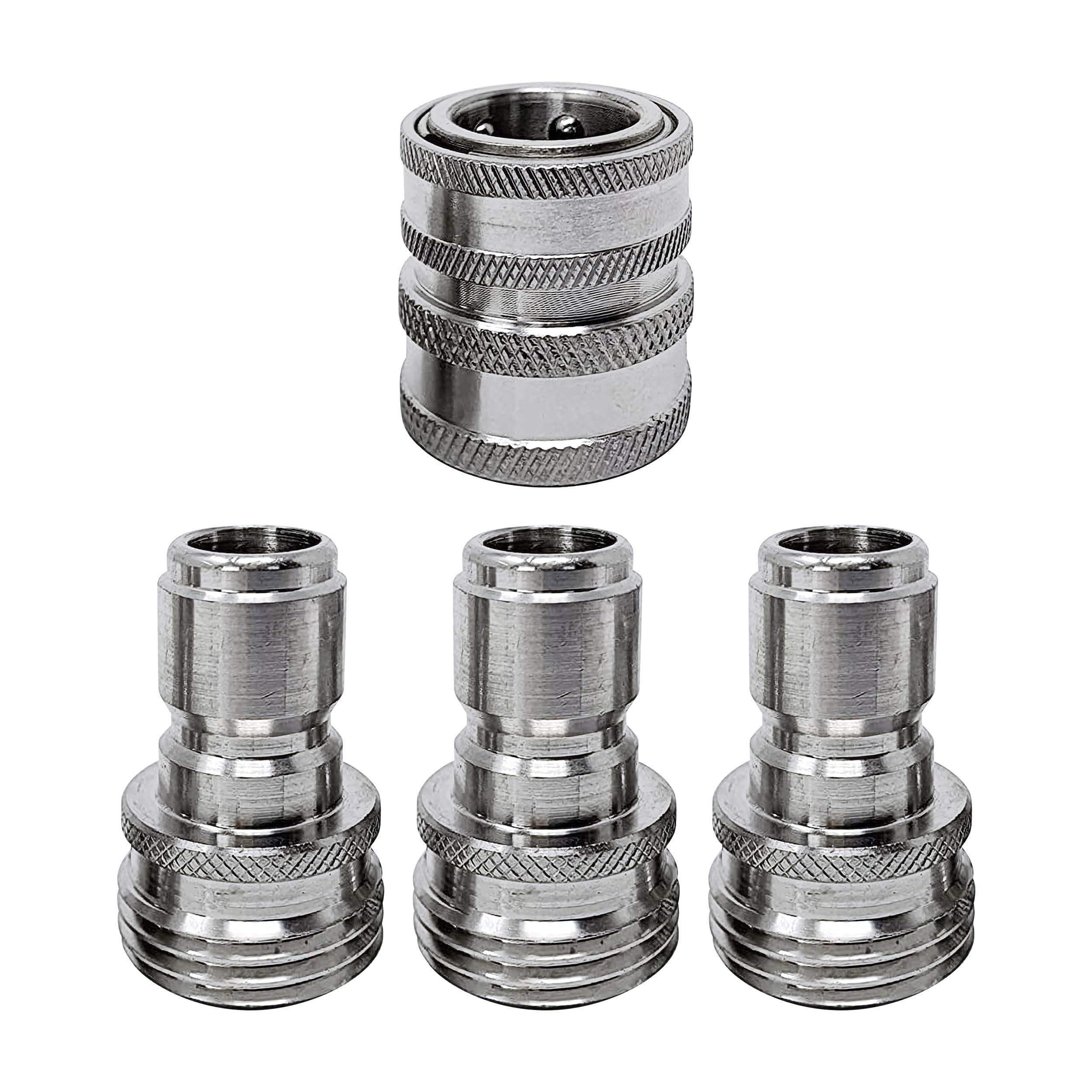 MTM Hydro front view of adapter kit showing durable stainless construction and contents