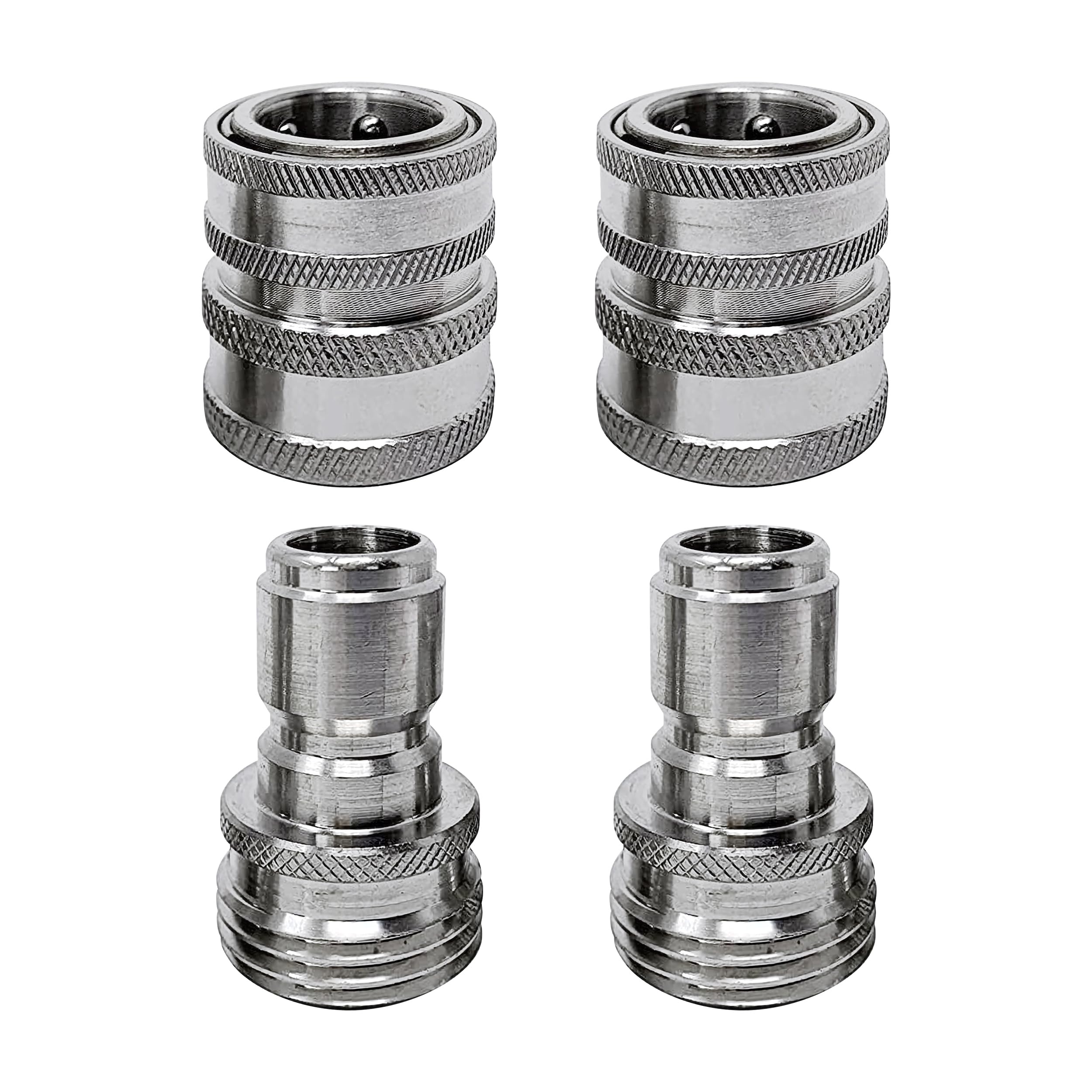 MTM Hydro front view of 4-piece adapter kit showing stainless-steel finish for durability