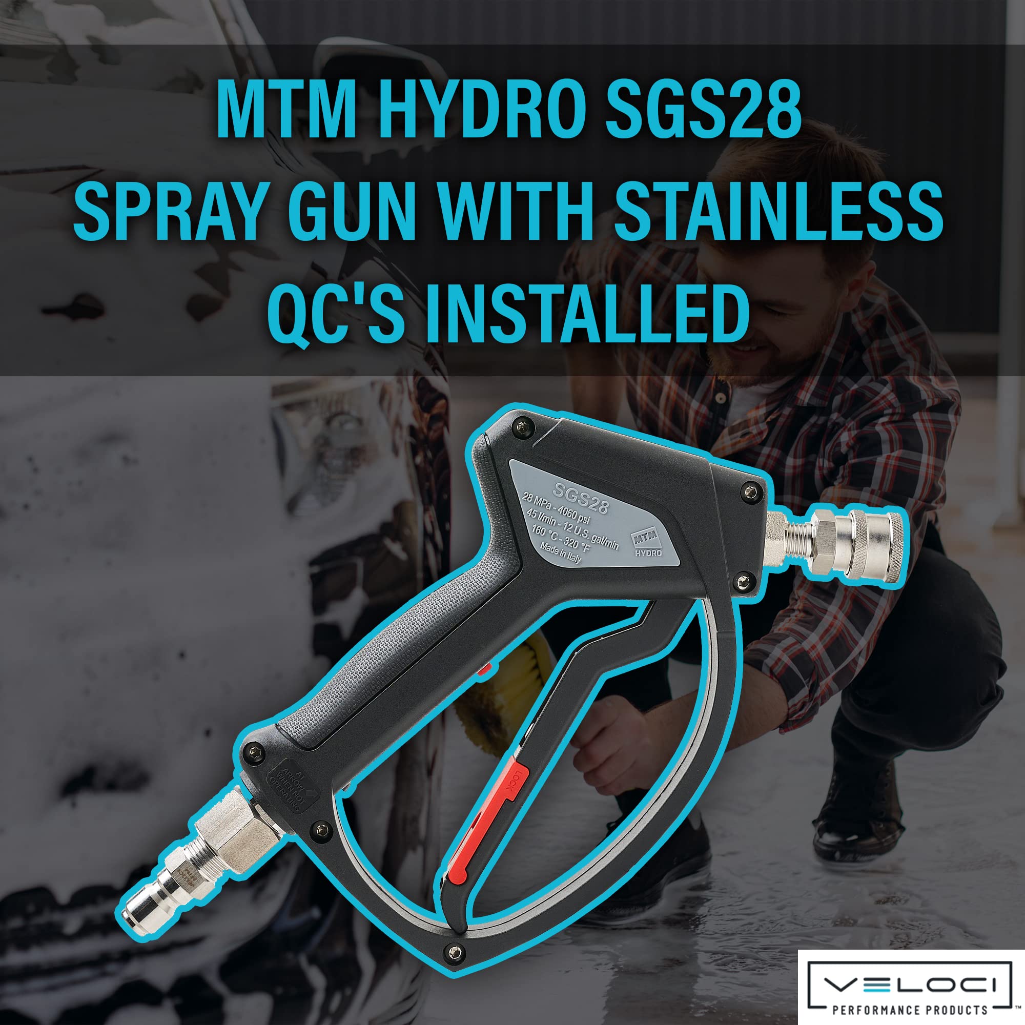 MTM Hydro SGS28 close-up of stainless quick-connect fittings reducing leaks