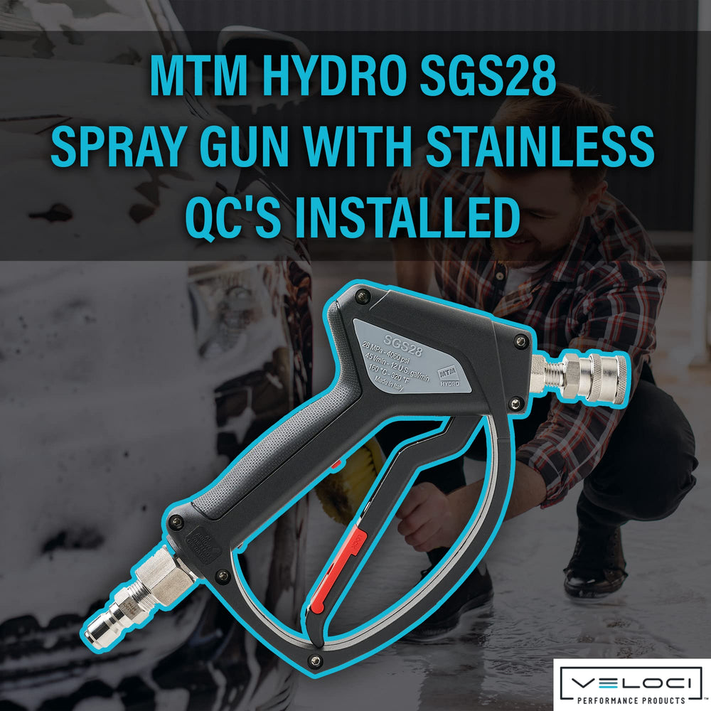 MTM Hydro SGS28 close-up of stainless quick-connect fittings reducing leaks