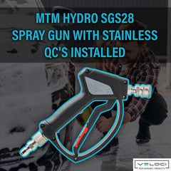 MTM Hydro SGS28 close-up of stainless quick-connect fittings reducing leaks