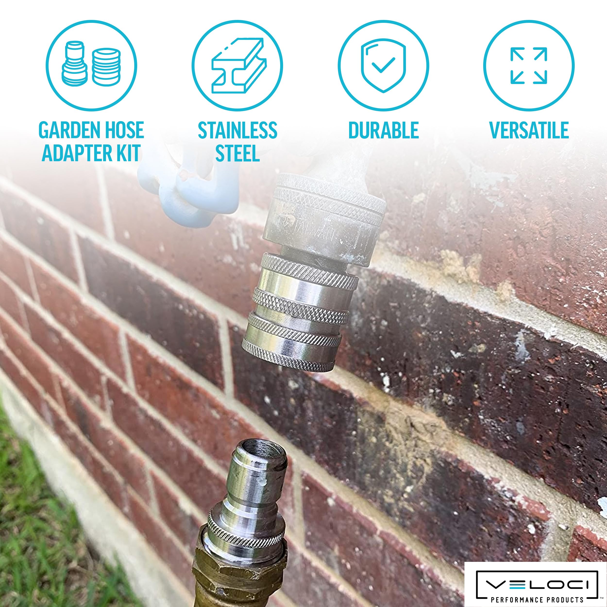 MTM Hydro detailed view of 3/4-inch threaded male plug for easy installation