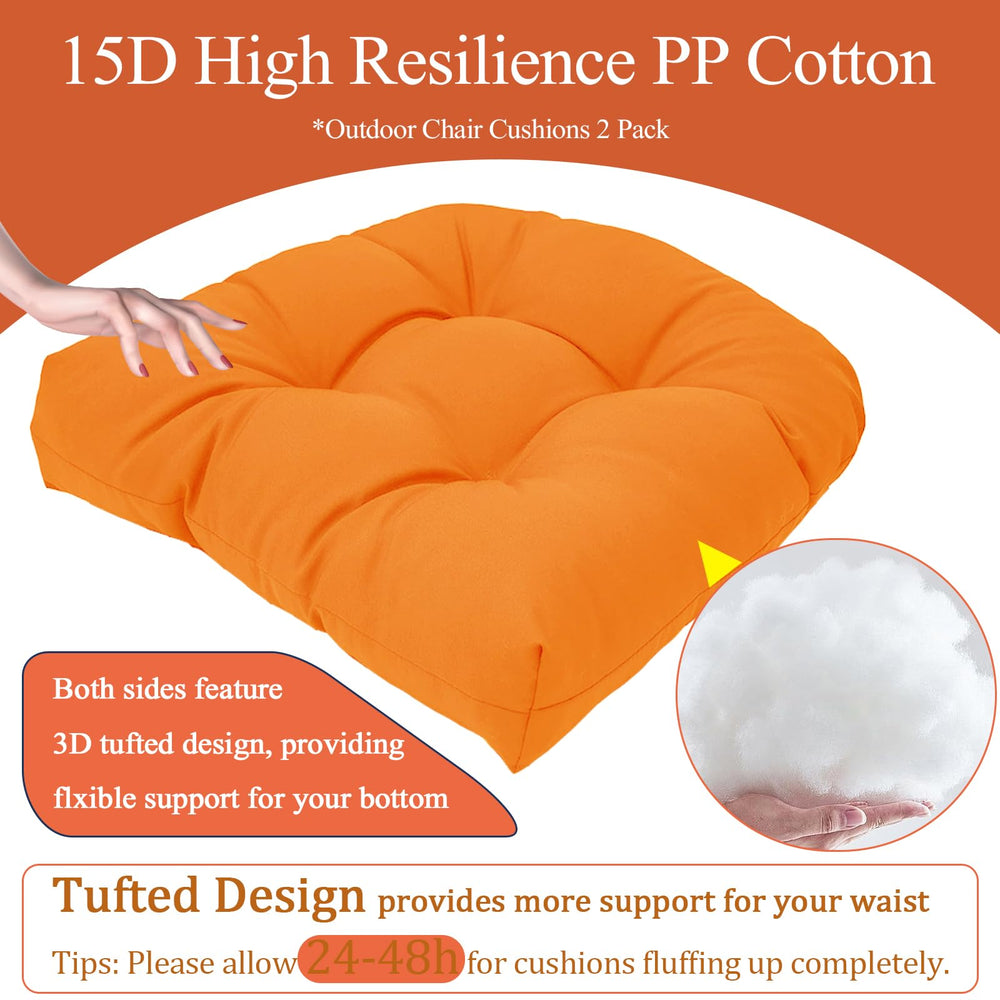 MTMR cushion placed on wicker patio chair demonstrating improved comfort and weather resistance