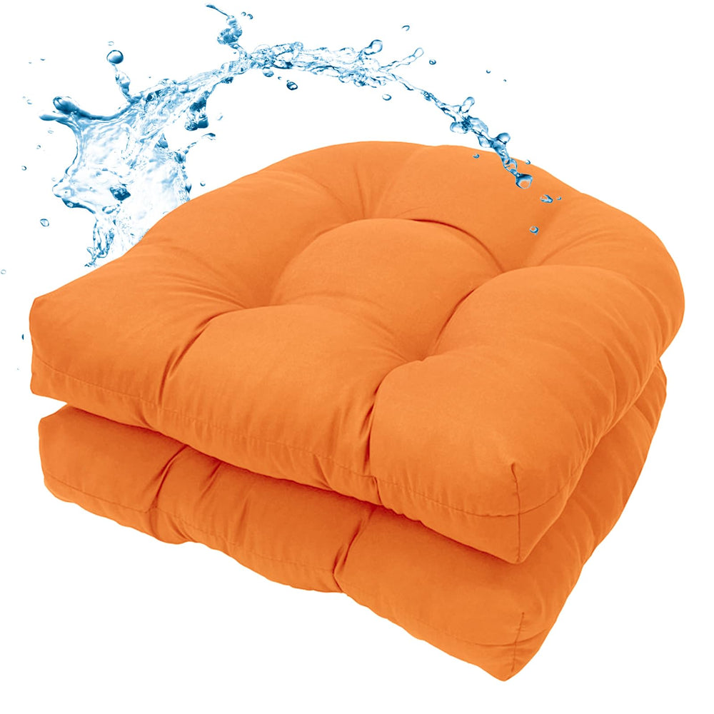 MTMR front view of two waterproof outdoor chair cushions showing cover and color, easy patio upgrade