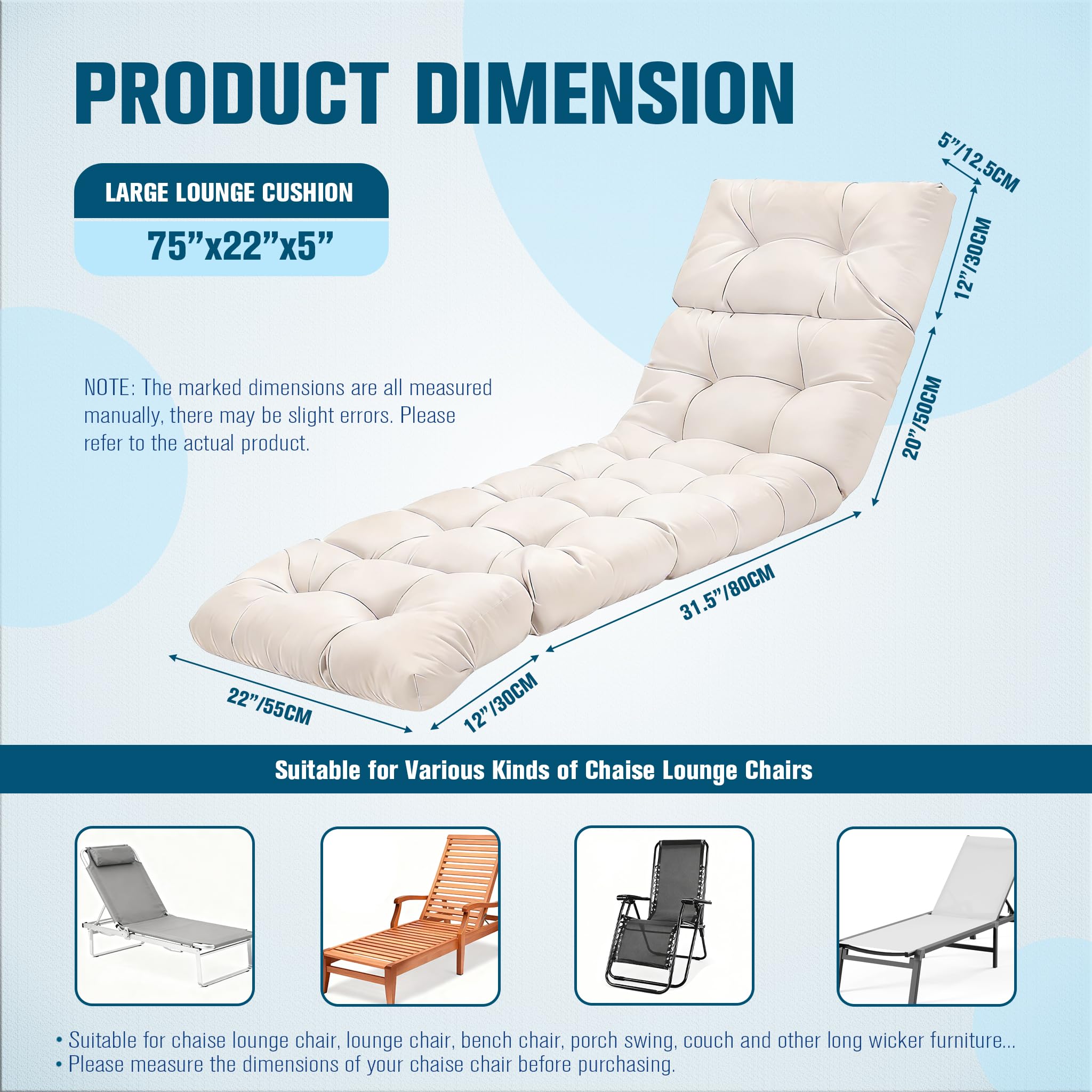 MTMR cushion next to chair measuring 74x22 inches to show fit and scale