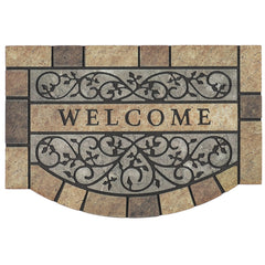 MTOUOCK front view welcome mat showing classic scroll design and durable rubber benefit