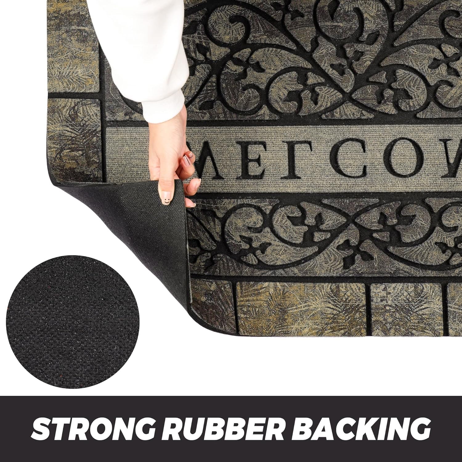MTOUOCK mat placed at a front door reducing tracked-in debris