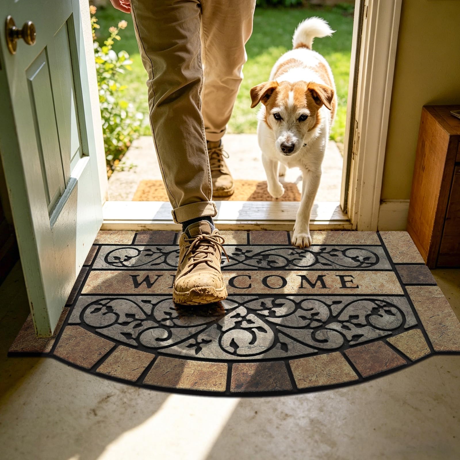 MTOUOCK mat on patio with plants shows stylish protection for outdoor spaces