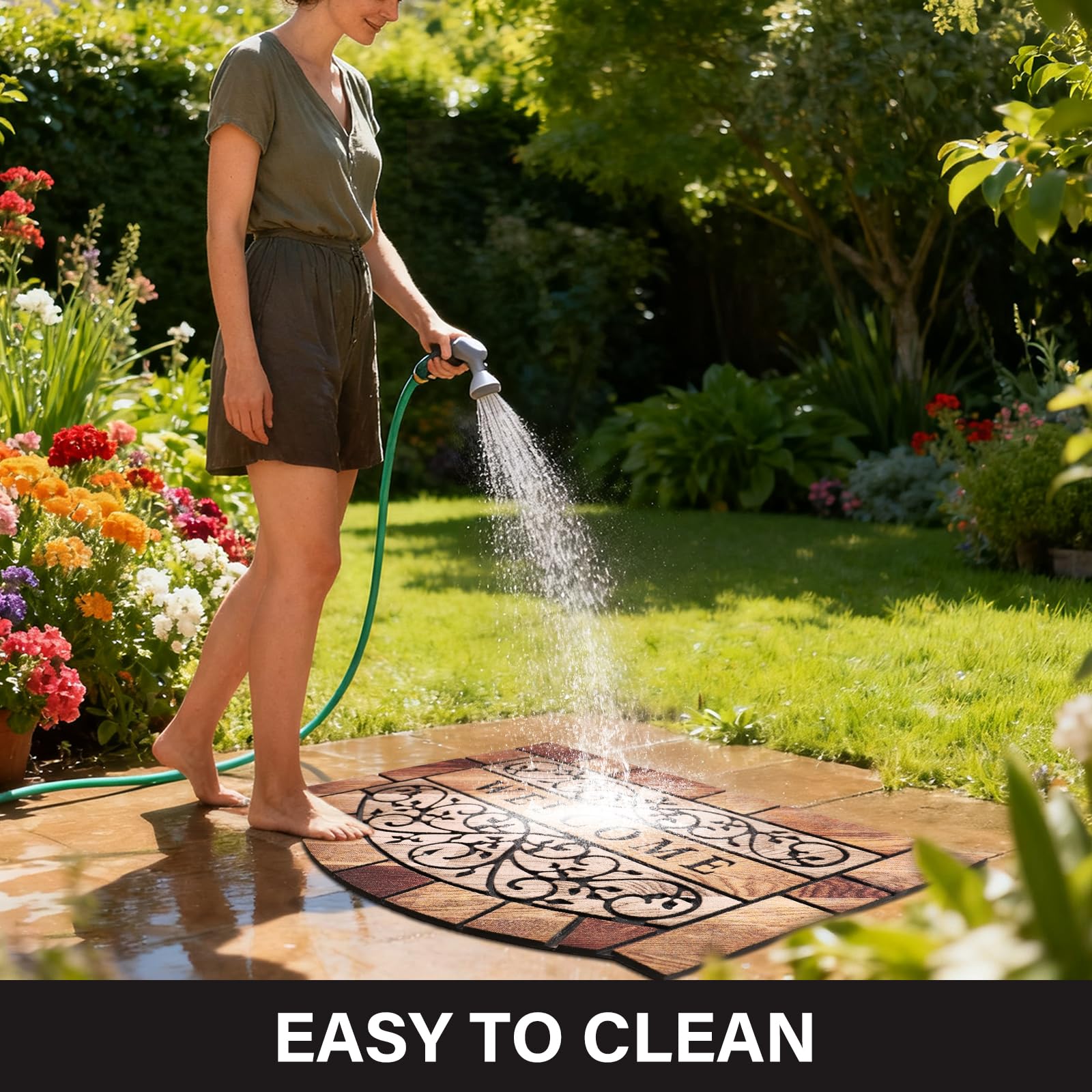 MTOUOCK mat with shoes demonstrating full-size coverage and protection