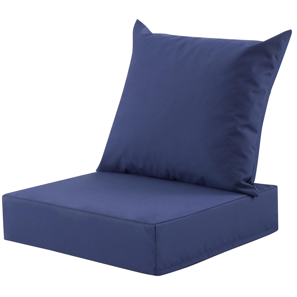 MuaMelop cojín frontal 24x24 azul marino presentado en silla para mejor confort