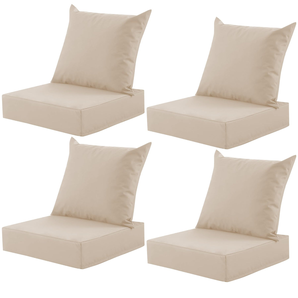 MuaMelop front view of four beige cushion sets showing coordinated styling and curb appeal