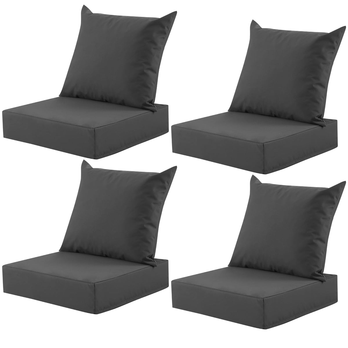 MuaMelop front packaging view showing four dark grey cushions and convenience