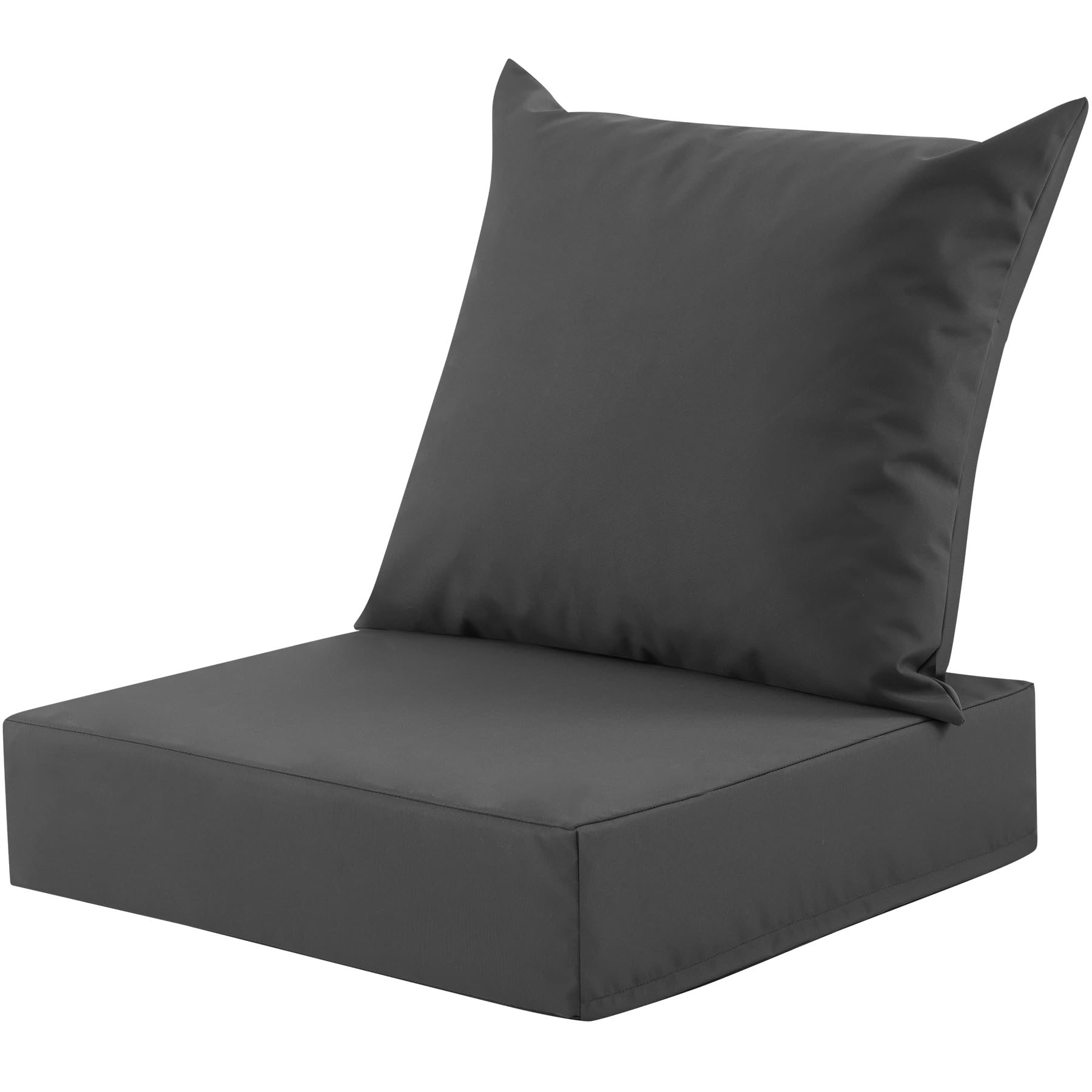 MuaMelop front view cushion showing dark grey finish and durable look, enhancing patio comfort