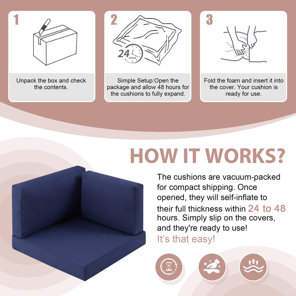 MuaMelop lifestyle patio sofa navy on deck illustrating refreshed outdoor seating comfort