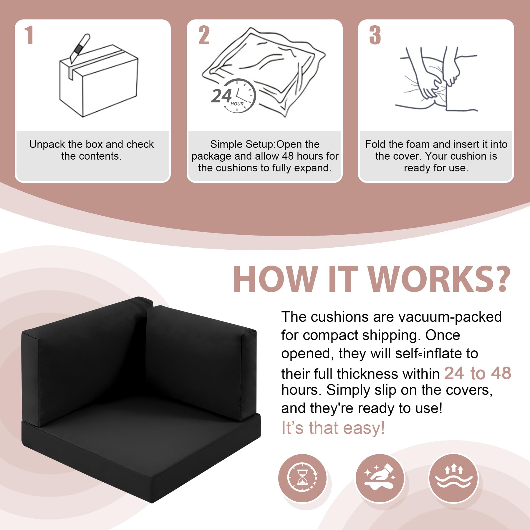 MuaMelop styled on patio sectional showing weather-ready, comfortable outdoor seating