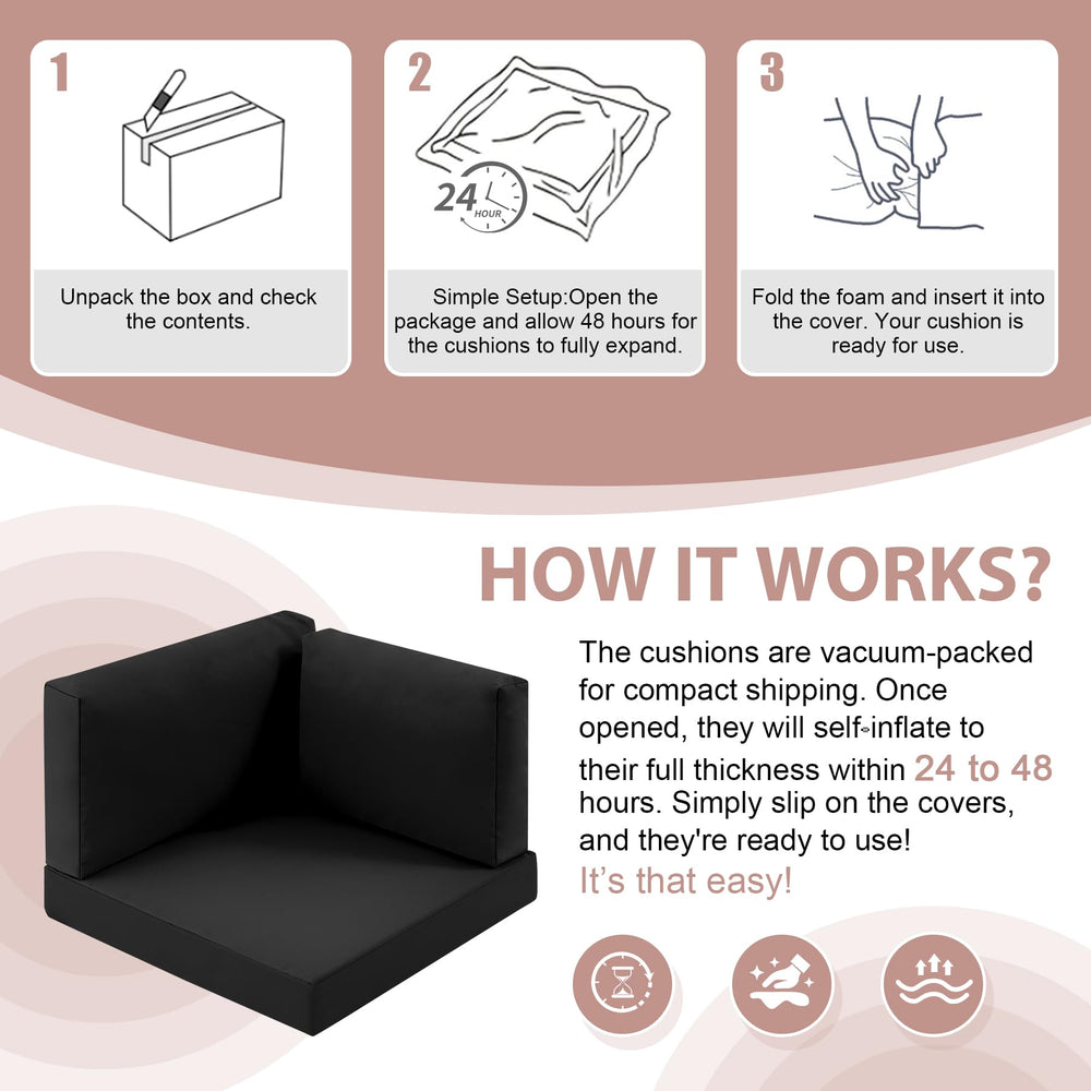MuaMelop styled on patio sectional showing weather-ready, comfortable outdoor seating