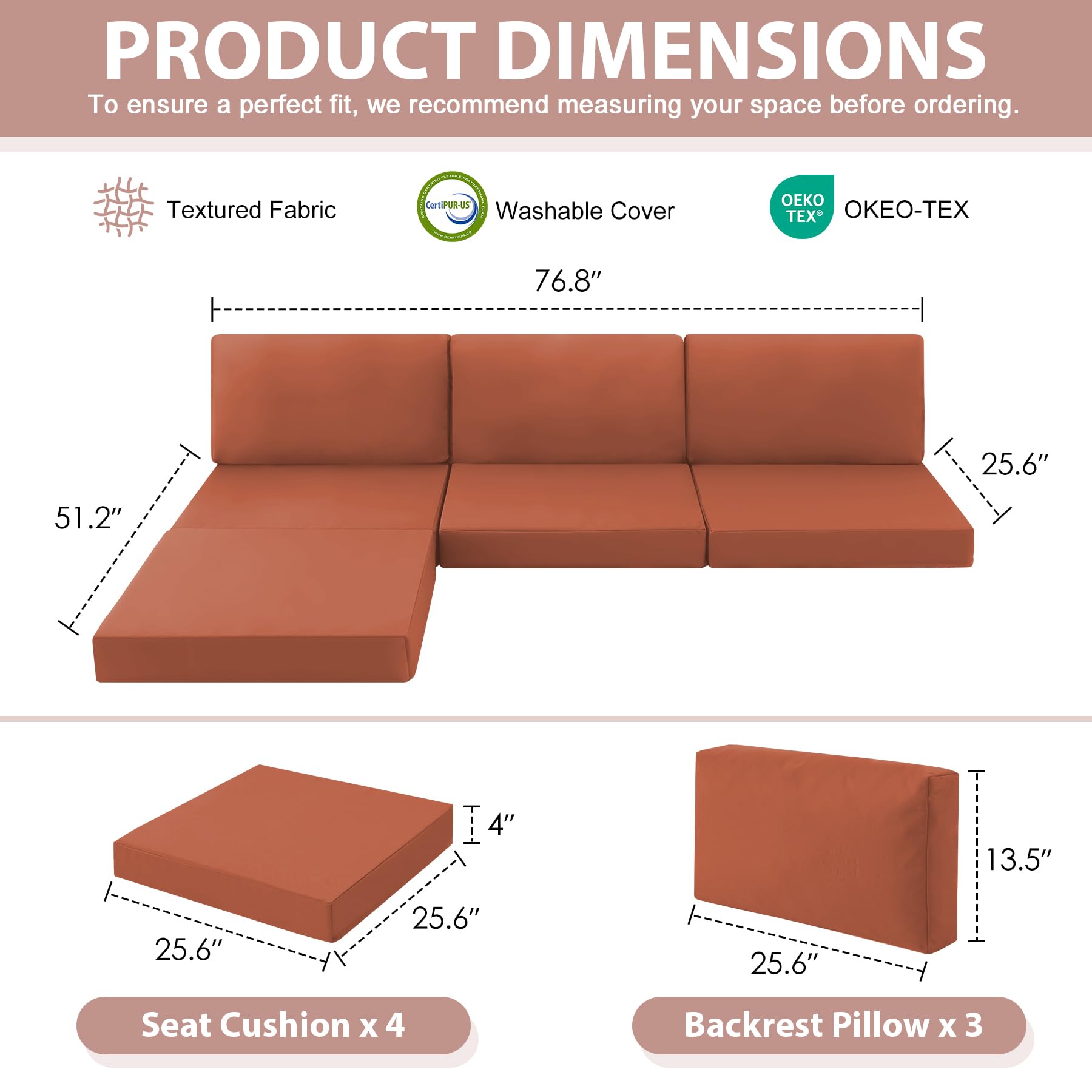 MuaMelop close-up of 4-inch high-density foam seat cushion showing firm support