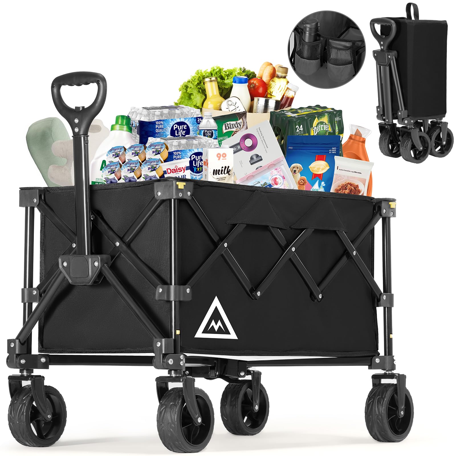 Muarch front view of wagon showing roomy interior and sturdy frame for easy hauling