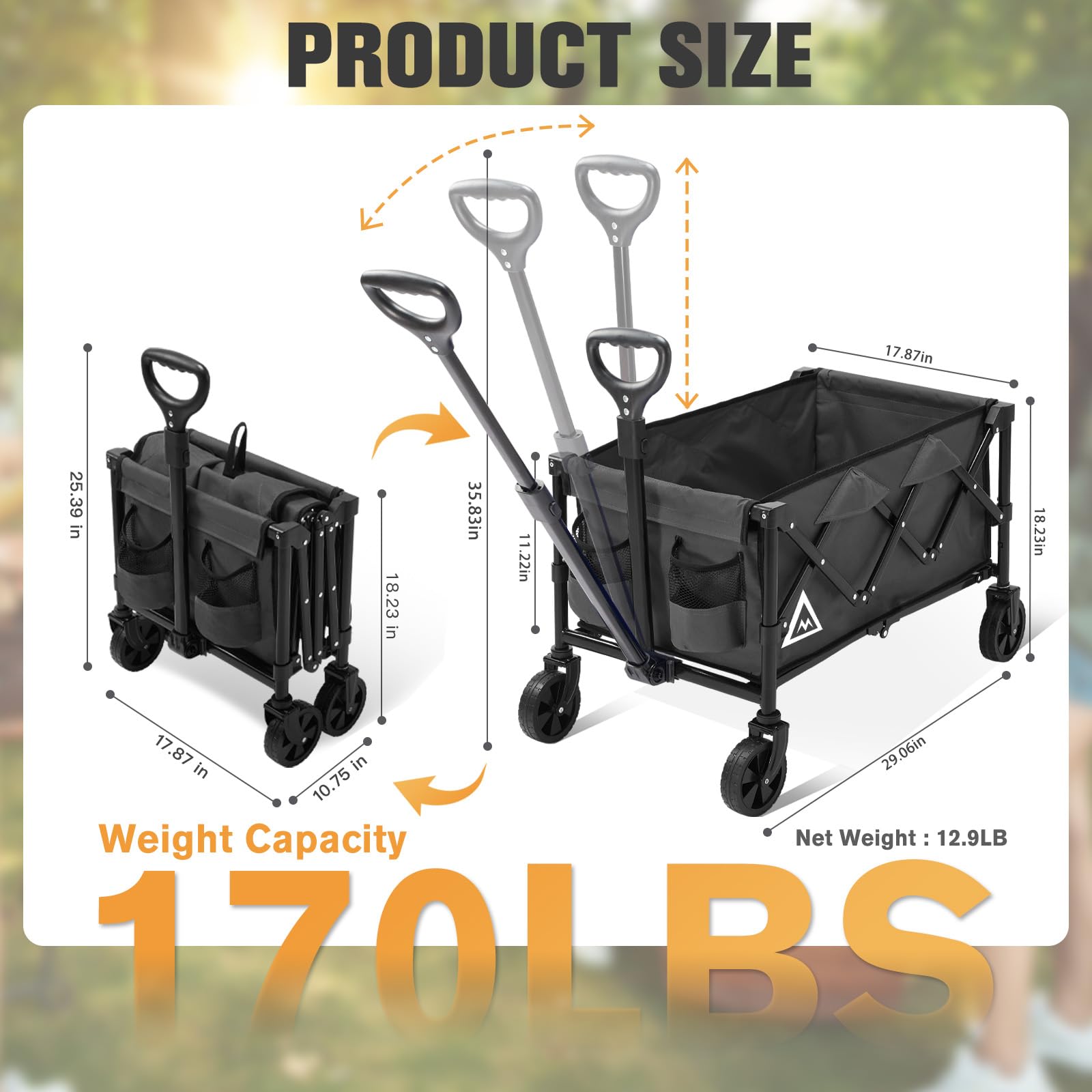 Muarch wagon folded compact for trunk or closet storage and portability
