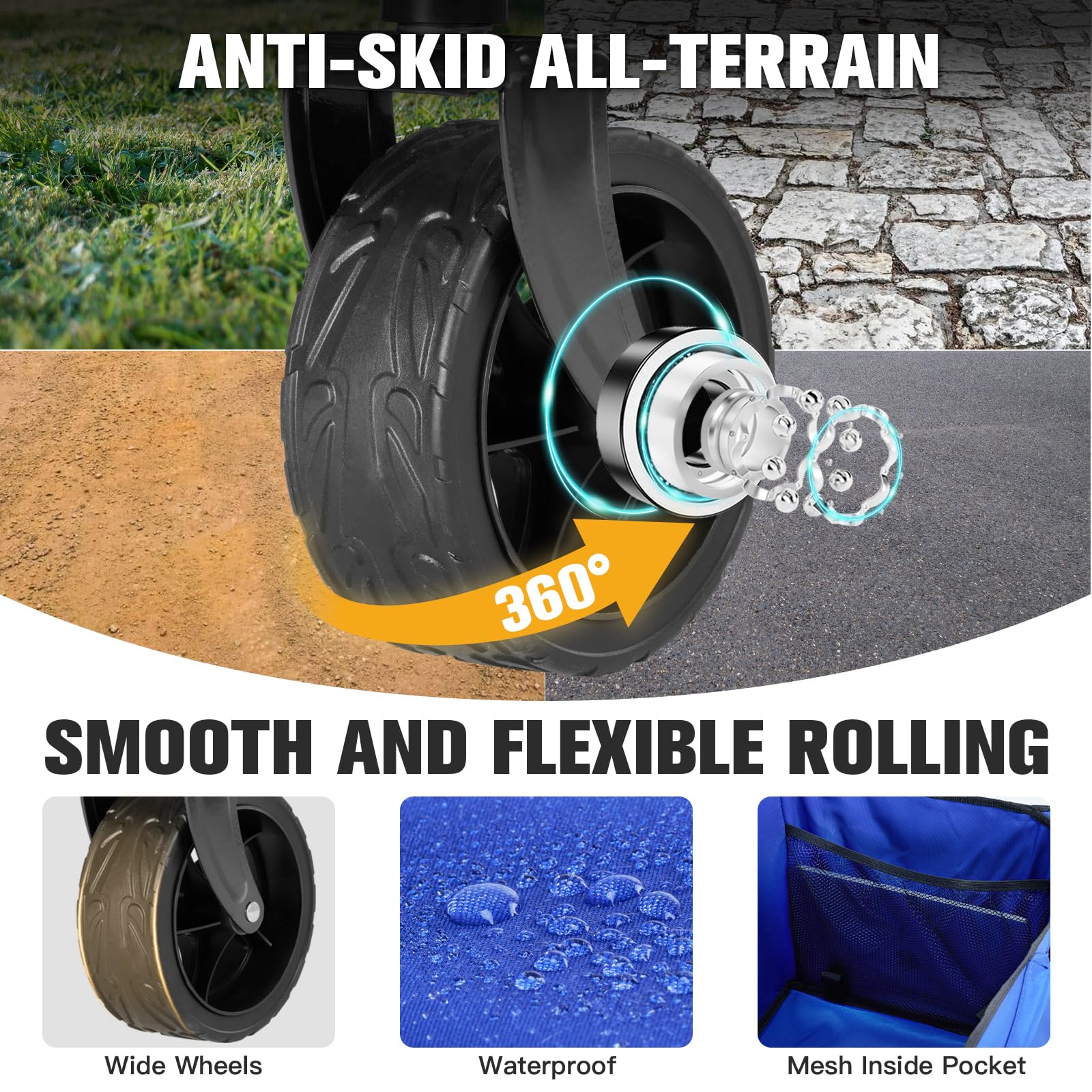 Muarch wheel and axle detail showing shock-absorbing wheels for smooth rides