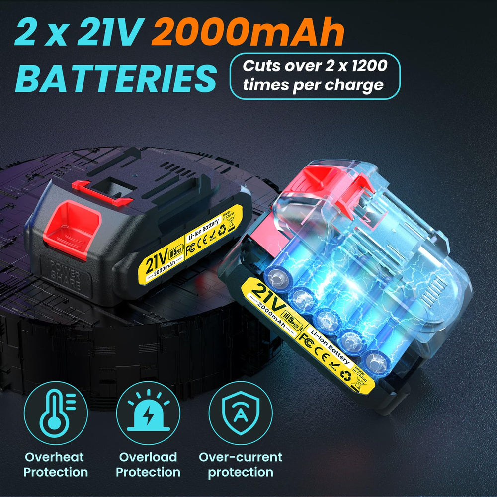 MuatCtarom two 2Ah batteries and charger presenting quick swap power and extended runtime