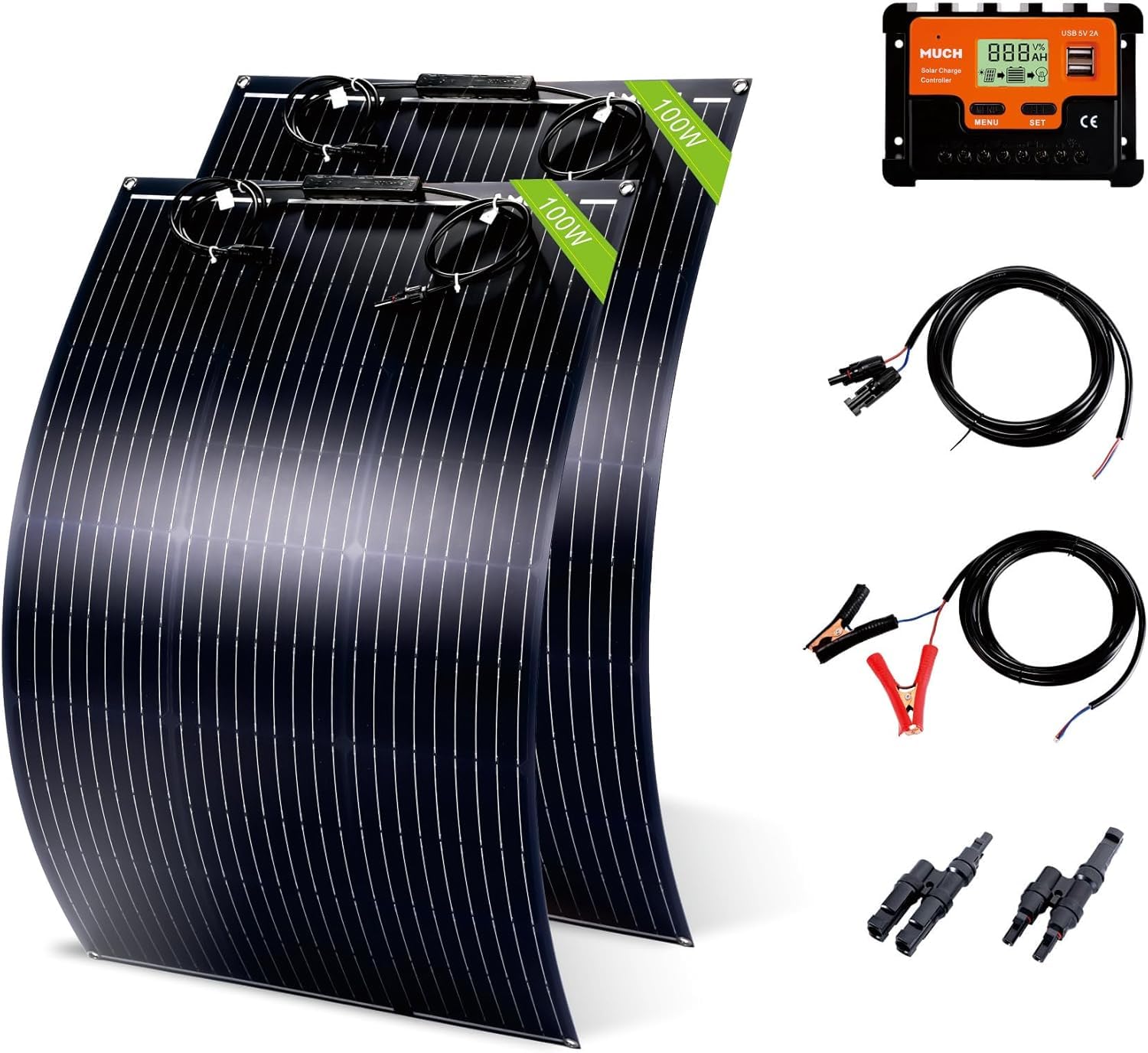 Generic Much front view of both 100W panels showing slim profile and benefit lightweight