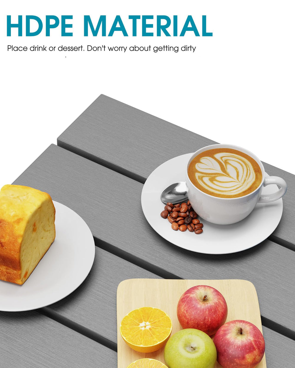 MUCHENGHY close-up of table top showing smooth surface and easy cleaning benefit