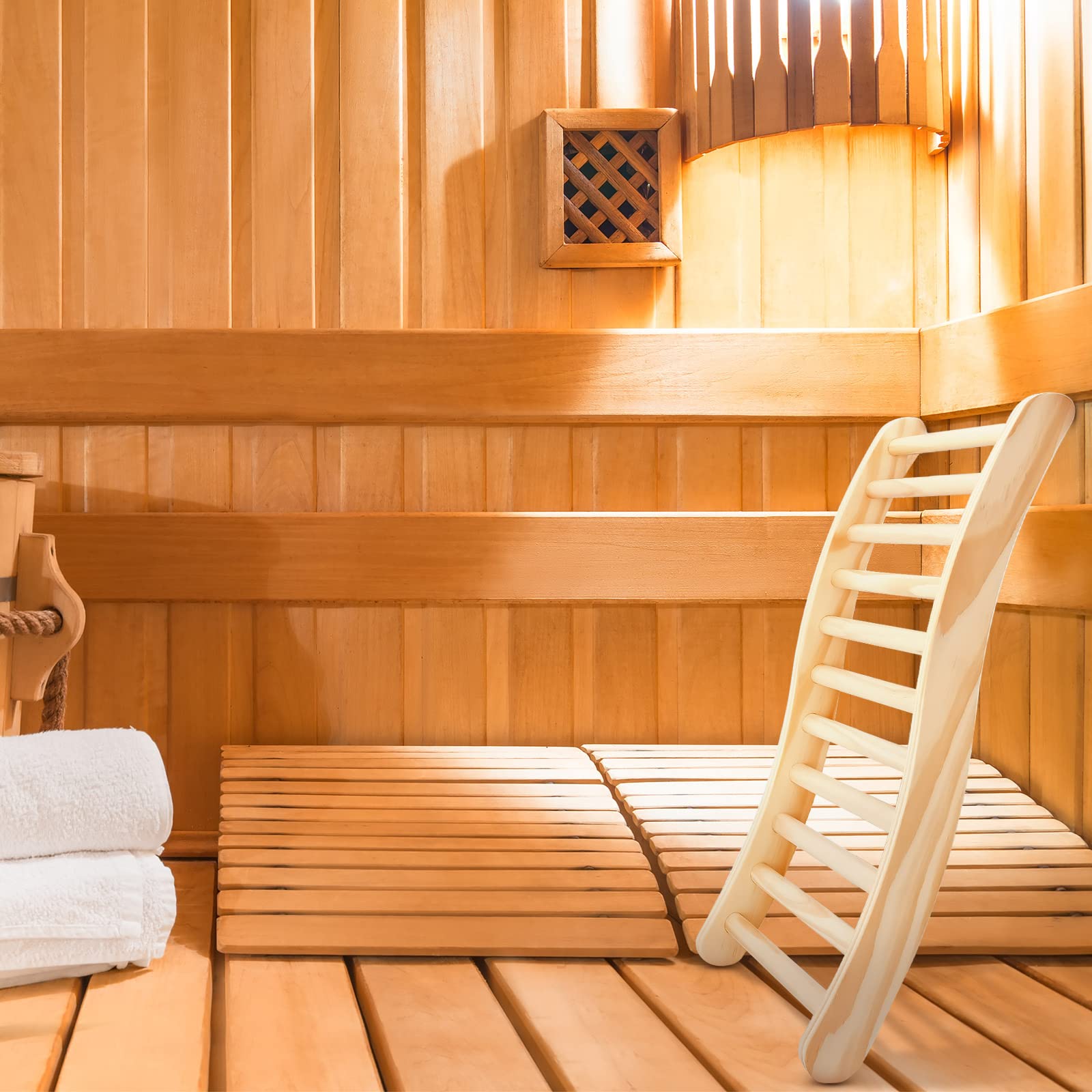 Mudder backrest in sauna use demonstrating improved comfort and support