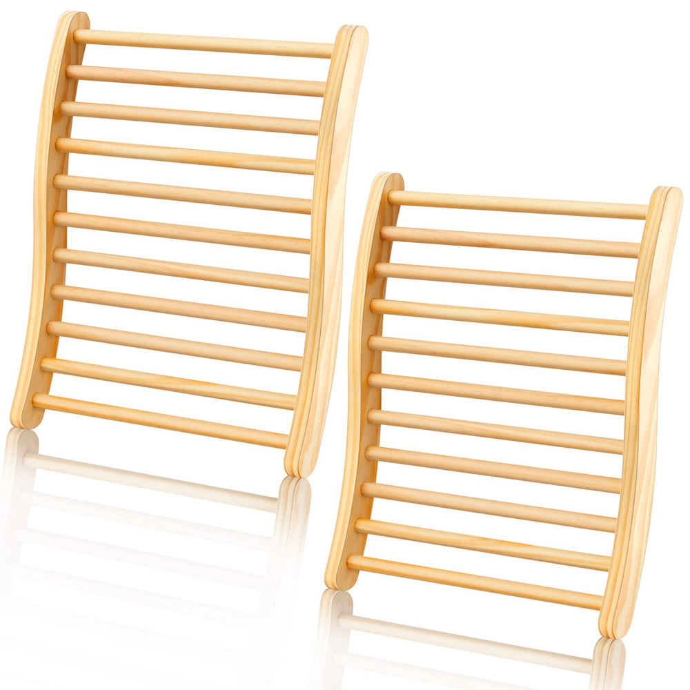 Mudder cedar backrest front view showing ergonomic shape and durable wood