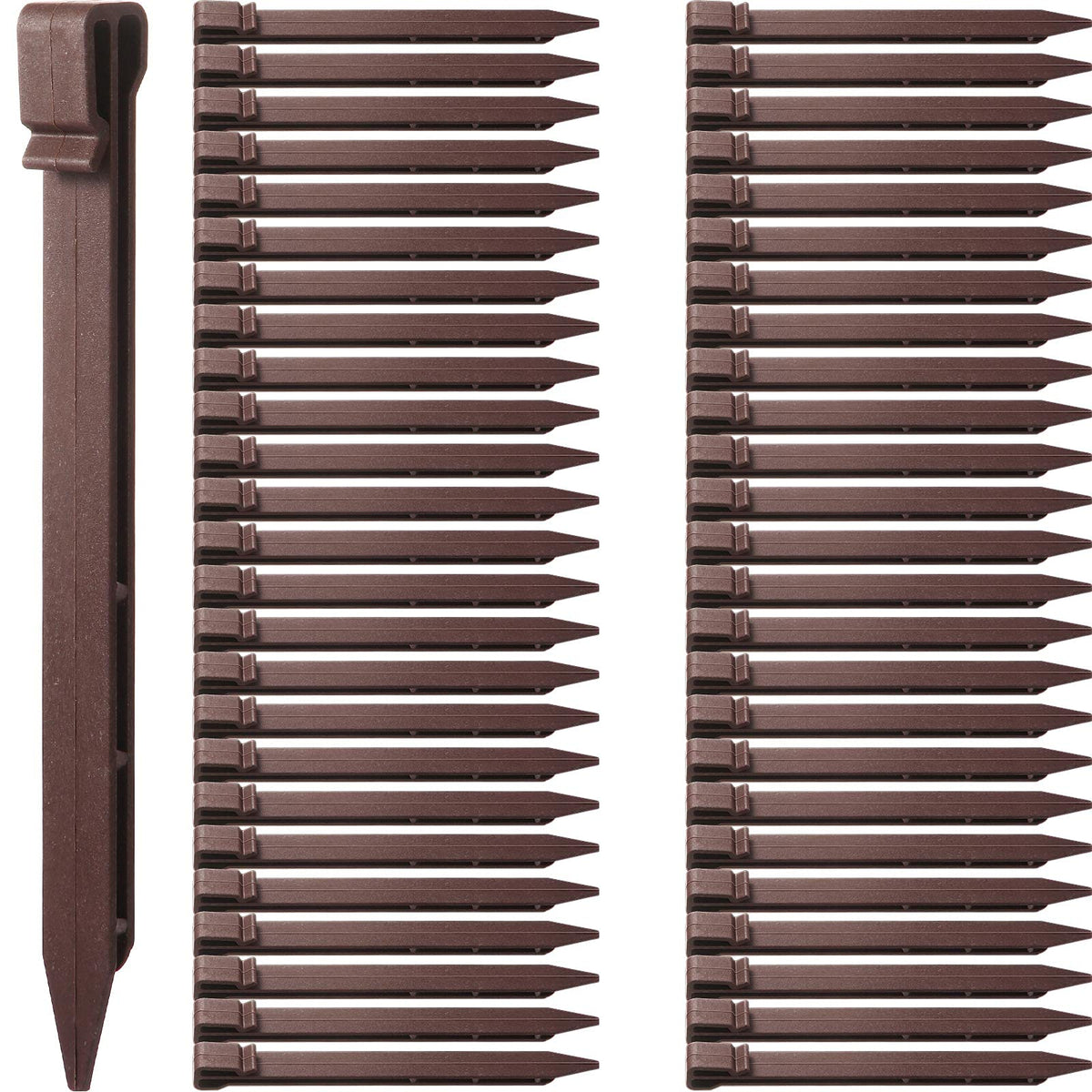 Mudder front packaging showing 60 brown landscape stakes and clear quantity